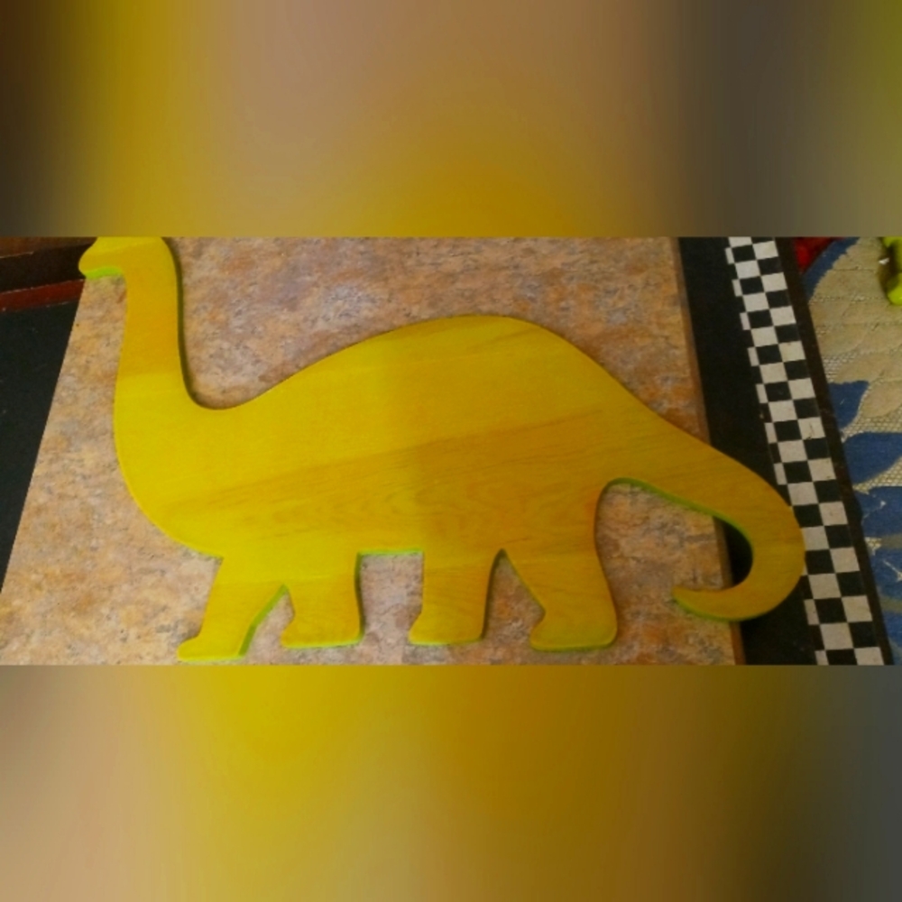 Wooden Dinosaur Wall Art - Bright Yellow Brontosaurus
